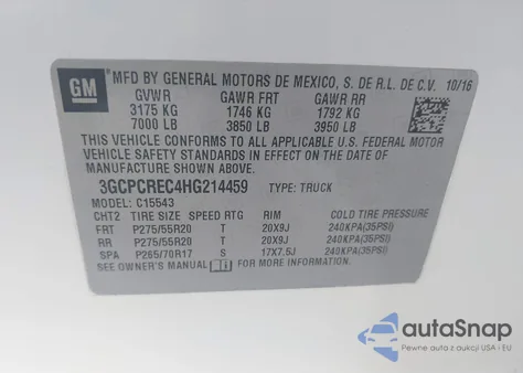 2017 Chevrolet Silverado 1500 1Lt from USA, damaged, VIN 3GCPCREC4HG214459